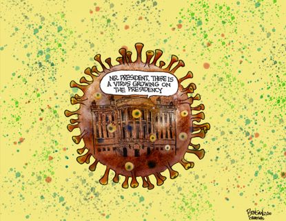 Political Cartoon U.S. Trump White House Coronavirus infection diseased presidency