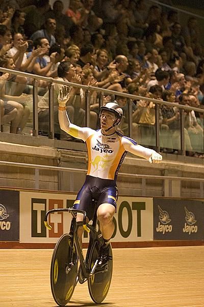 Shane Perkins (Australia) celebrates his gold medal ride in the men