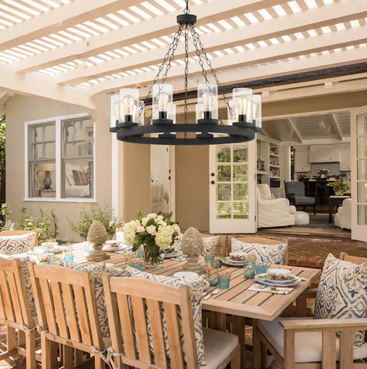 patio with chandelier