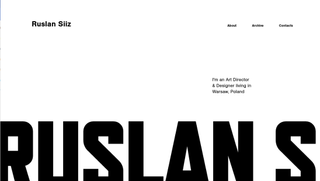 Ruslan Siiz’s homepage title stylishly deconstructs on scrolling