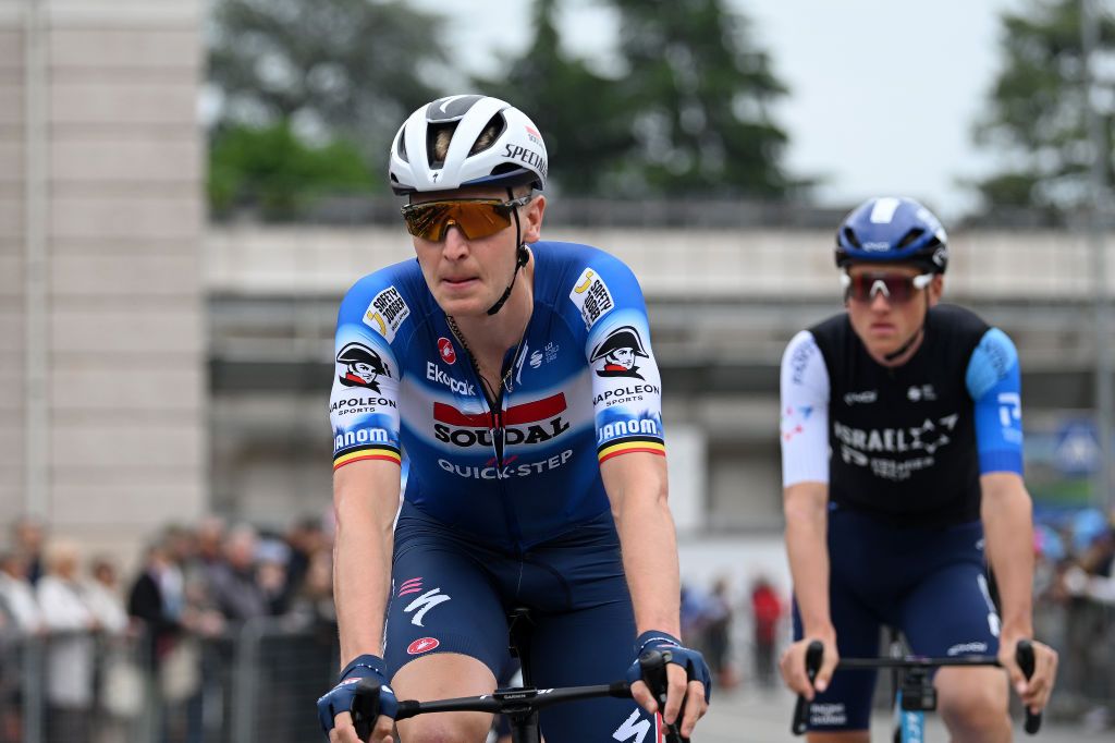 NOVARA ITALY MAY 06 Tim Merlier of Belgium and Team Soudal QuickStep prior to the 107th Giro dItalia 2024 Stage 3 a 166km stage from Novara to Fossano 374m UCIWT on May 06 2024 in Novara Italy Photo by Dario BelingheriGetty Images
