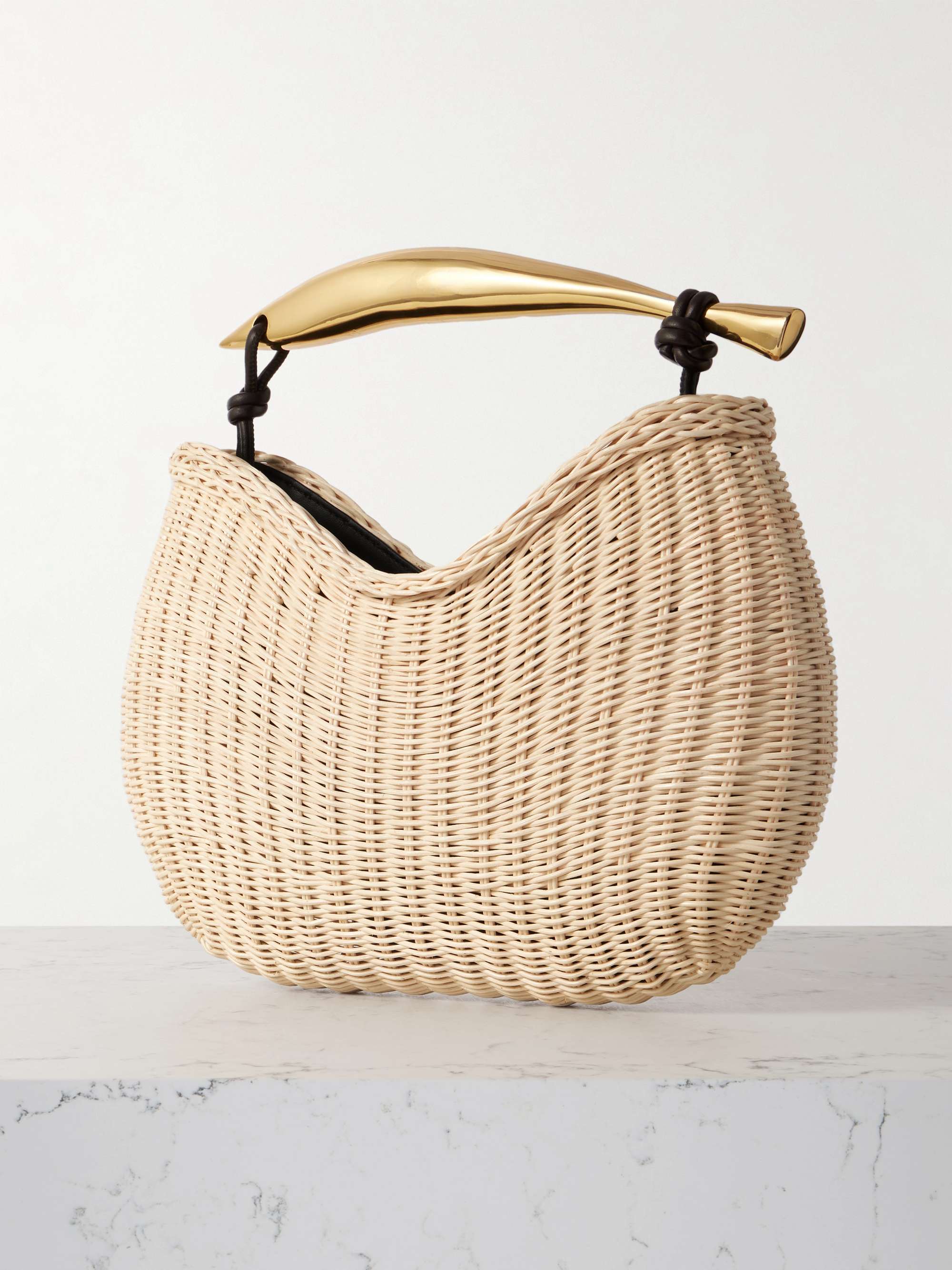 Sardine Leather-Trimmed Raffia Tote