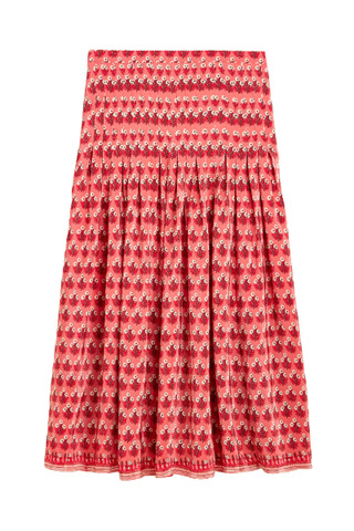 Pleated Drop-Waist Midi Skirt in Ramie