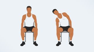 an illo of a man doing a seated oblique crunch