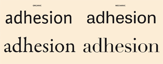 Unevenly stressed fonts (left) look hand-made; even ones machine-made
