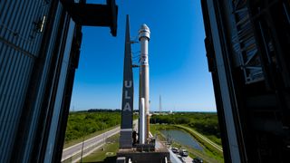 A United Launch Alliance Atlas V rocket with Boeing's Starliner rolls from the Vertical Integration Facility to the launch pad at Space Launch Complex-41 at Cape Canaveral Space Force Station, Florida on May 30, 2024.