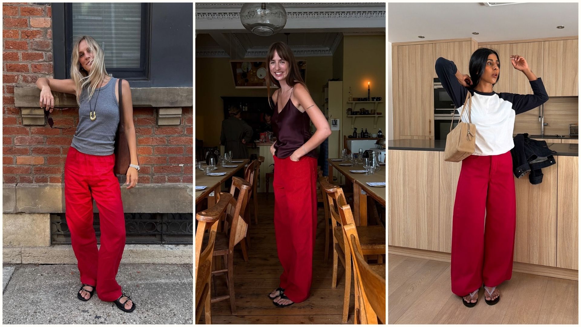 An image of the best shoe colours to wear with red jeans. 