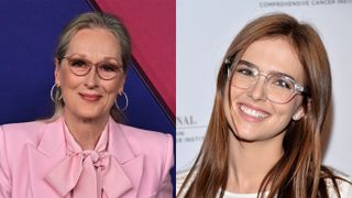 Composite image of Meryl Streep and Zoey Deutsh wearing transparent eyeglasses