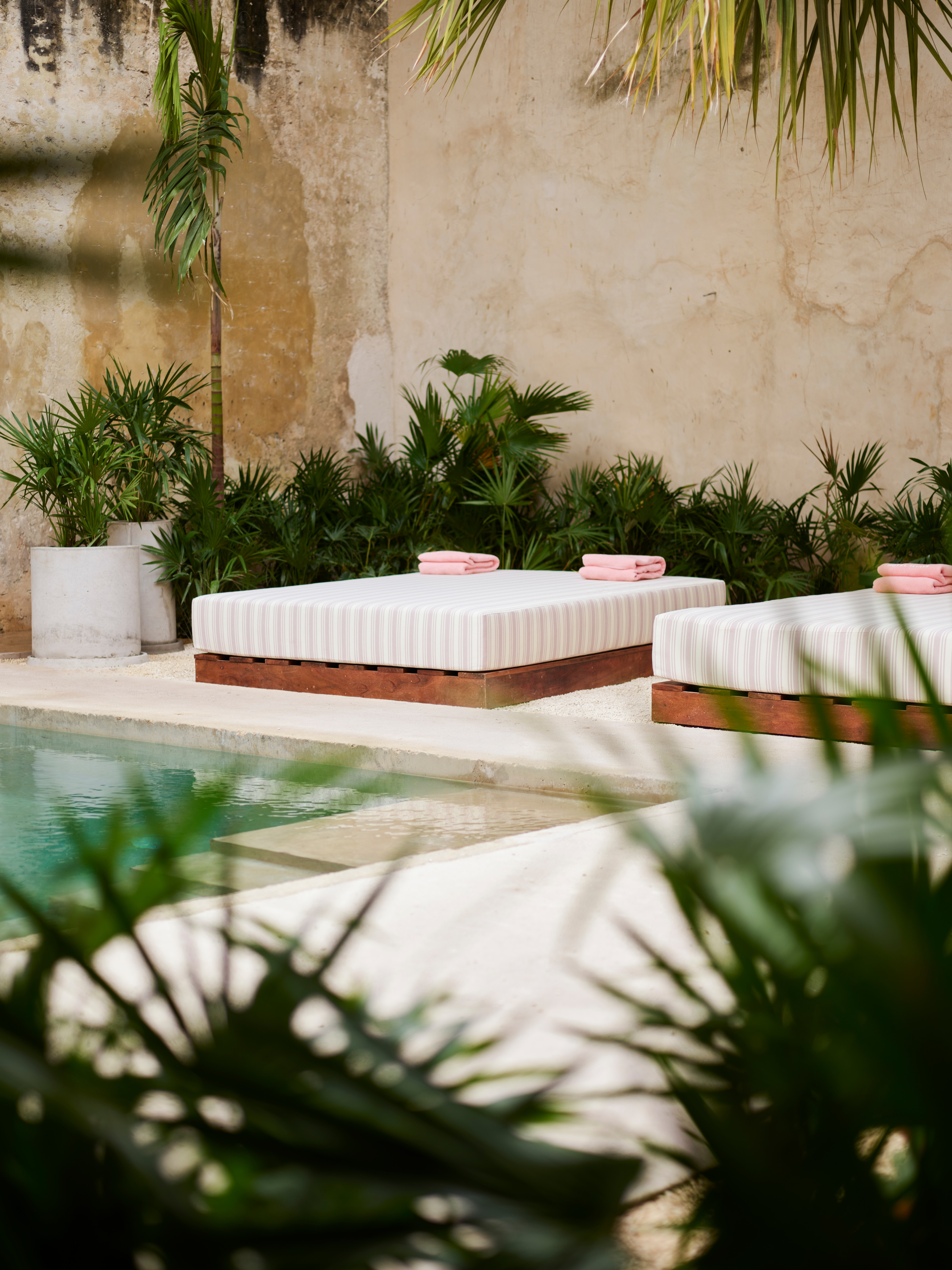 Loungers beside the new pool at the Hotel Sevilla