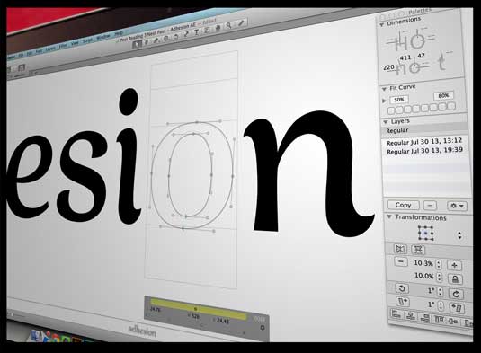 Font design: Close-up of letters being draw on a screen using Glyphs software