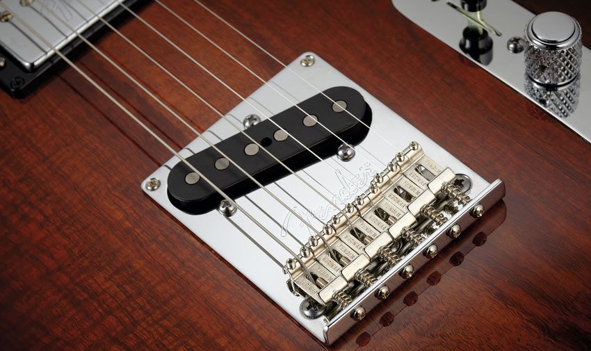 Designed to give a little more Strat-like response, these six bent-steel saddles also allow individual string height and intonation adjustment - increasingly common on Fender's non-vintage Teles