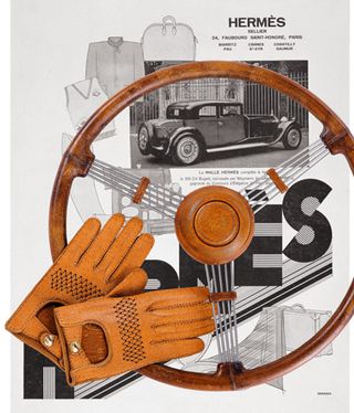 featuring a steering wheel upholstered in leather and driving gloves in peccary skin