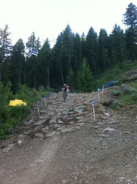 Fortunately, the rocks aren't very pointy, so it is more like a steep, rough ramp downhill that should go well for racers who carry some speed into it.