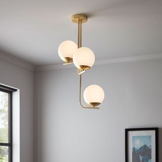baldaz brushed brass effect 3 lamp pendant ceiling light