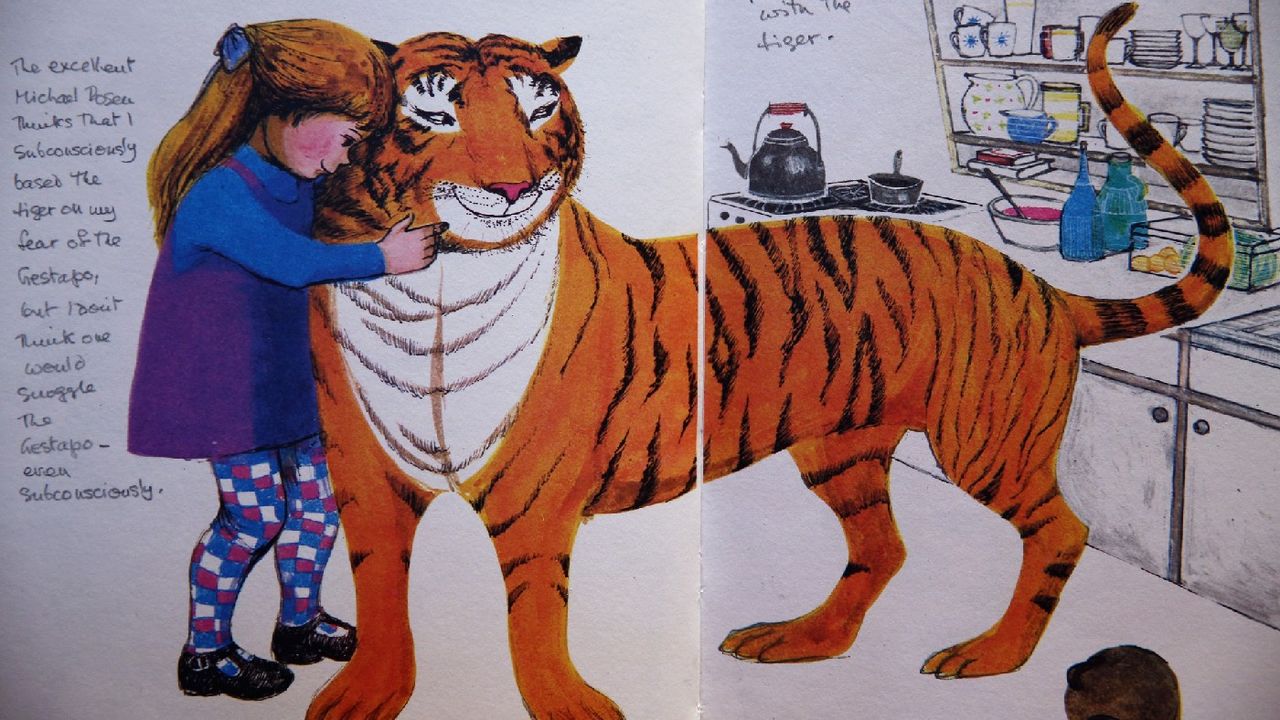 An annotated page from Judith Kerr’s The Tiger Who Came to Tea