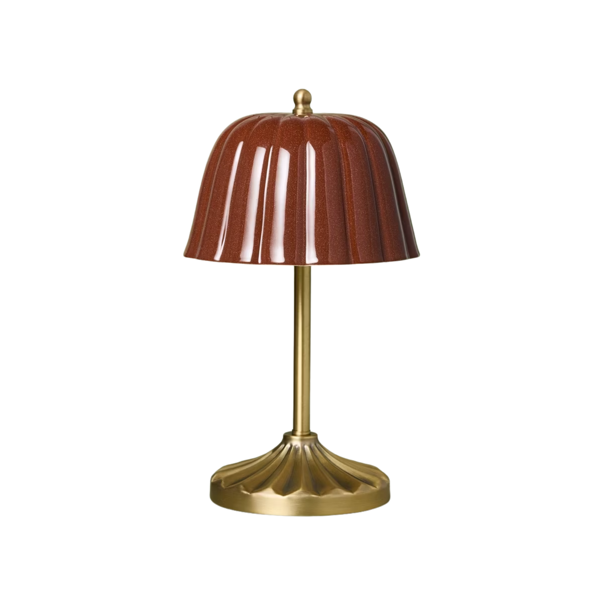 a brass and maroon table lamp