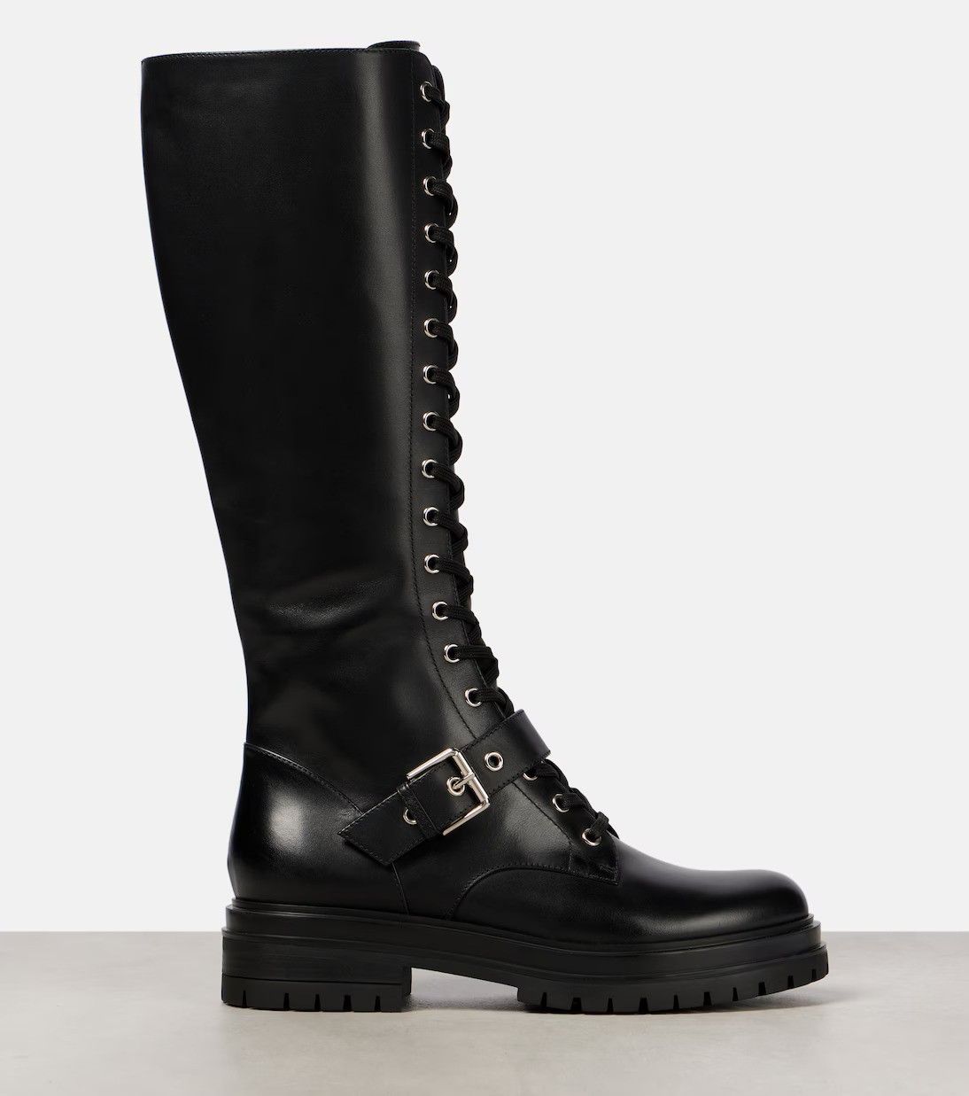 Gianvito Rossi, Lace-Up Leather Knee-High Boots