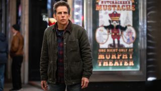 Ben Stiller in front of a poster in Nutcrackers