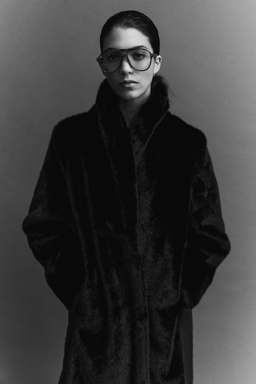 Fluffy Shawl-Collar Coat - Black