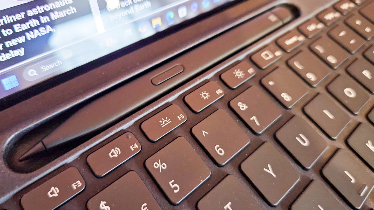 Microsoft surface pro 11 on a table (close-up of keyboard).