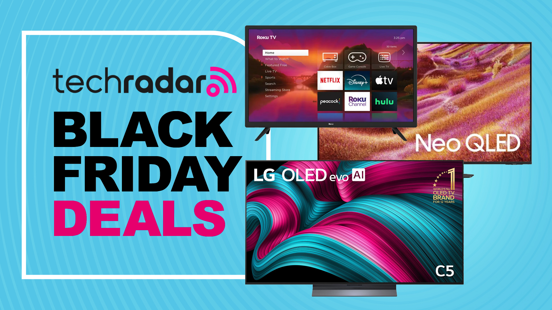 LG, Samsung and Roku TVs, with a sign saying Black Friday deals