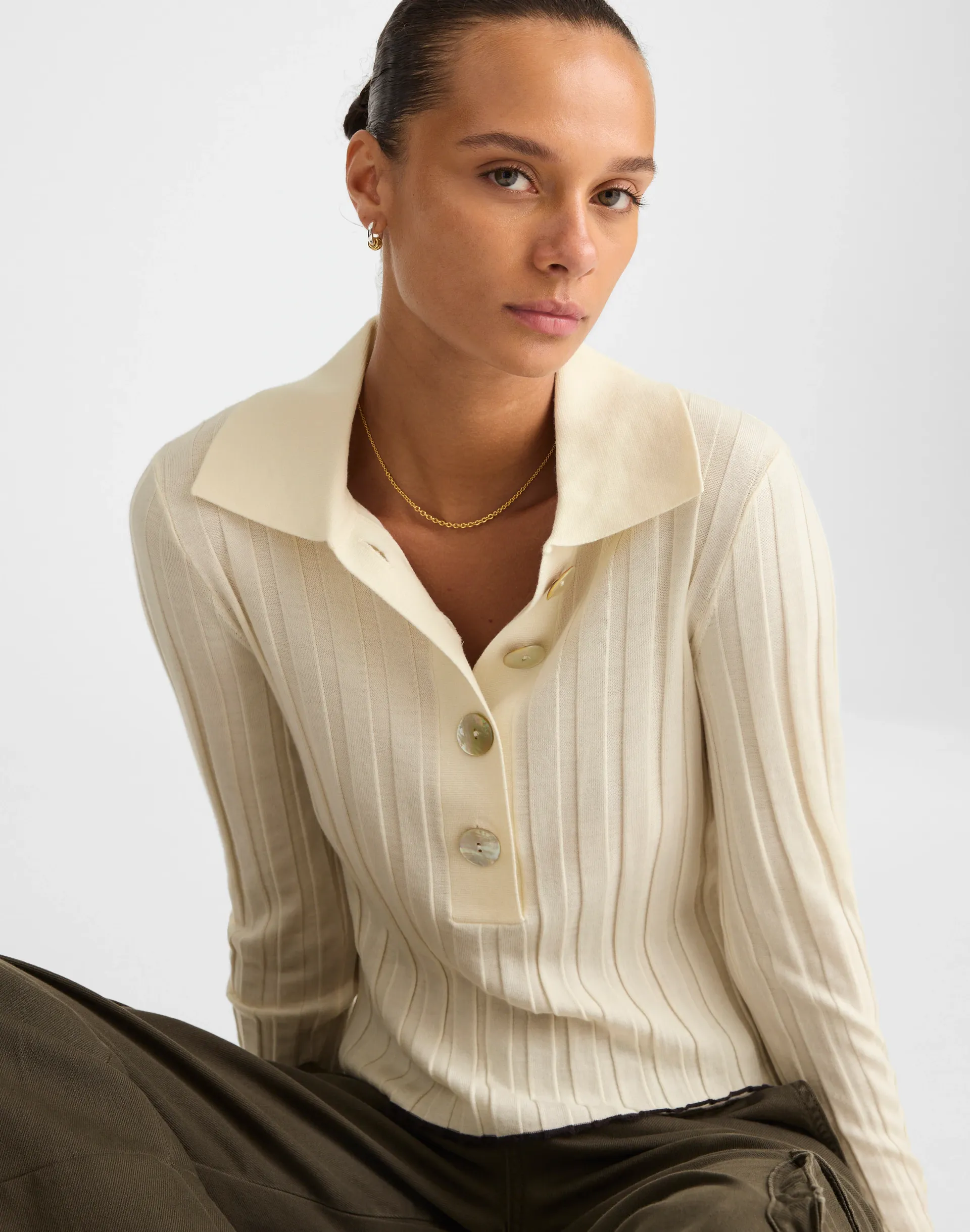 Ribbed Polo Sweater