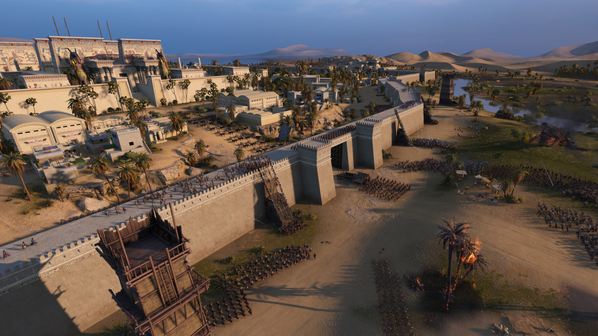 An army sieging an Egyptian city during one of the best Total War games, Pharaoh
