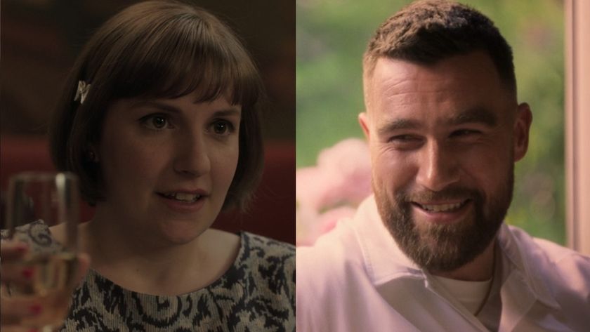 Lena Dunham in Girls and Travis Kelce in Grotesquerie side by side 