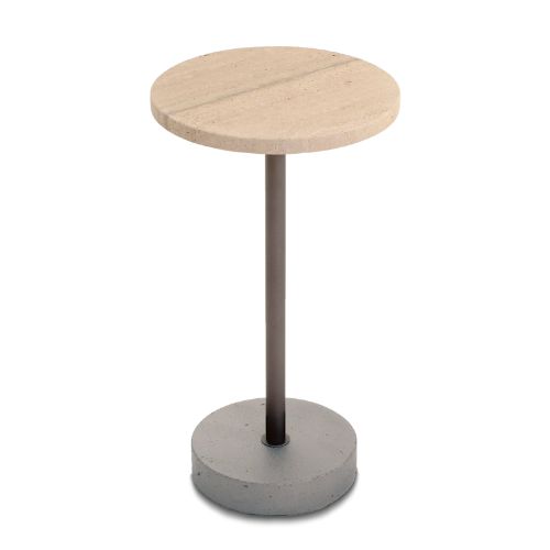 Wood, marble and metal round side table
