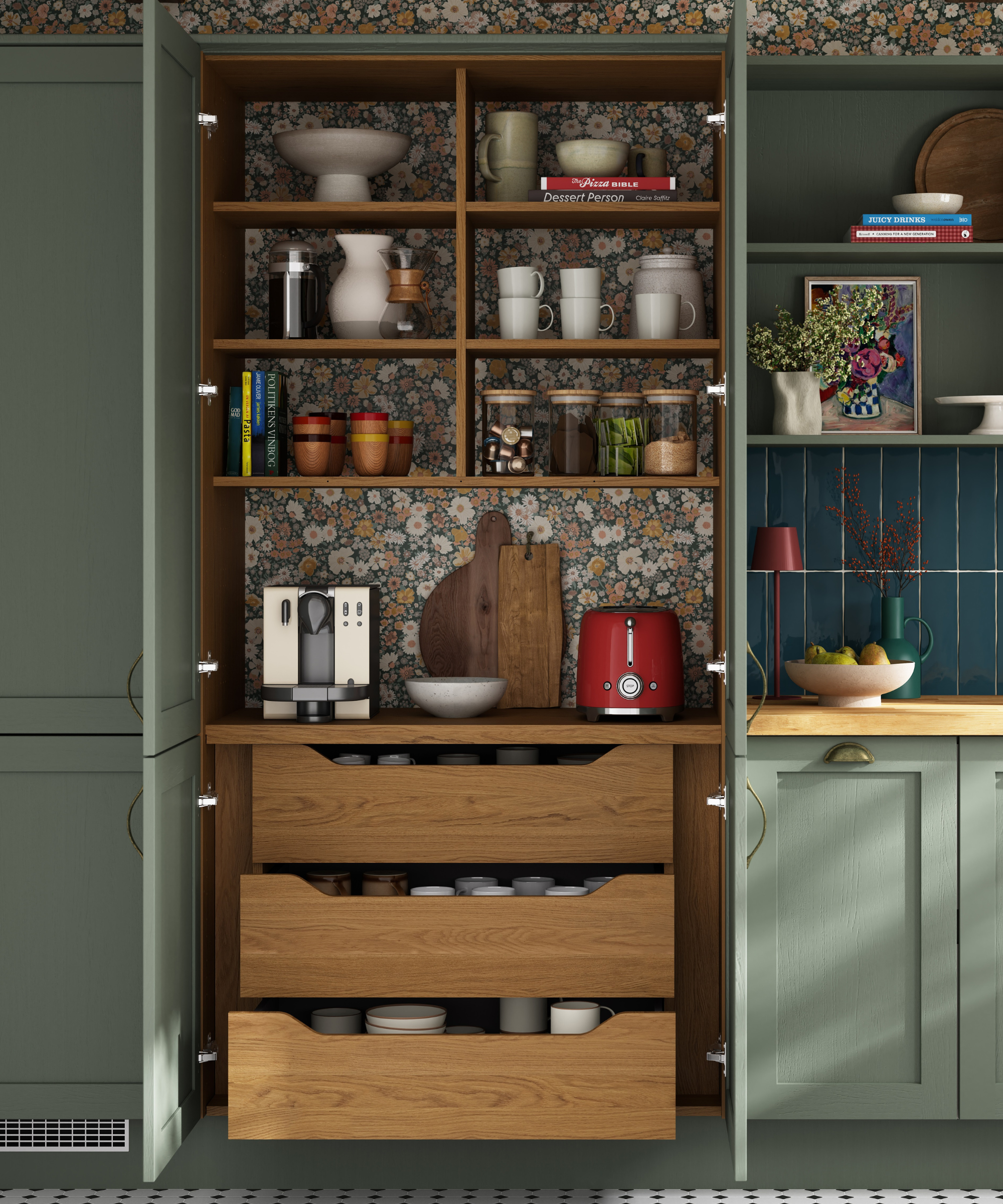 Pantry with timber pull out drawers