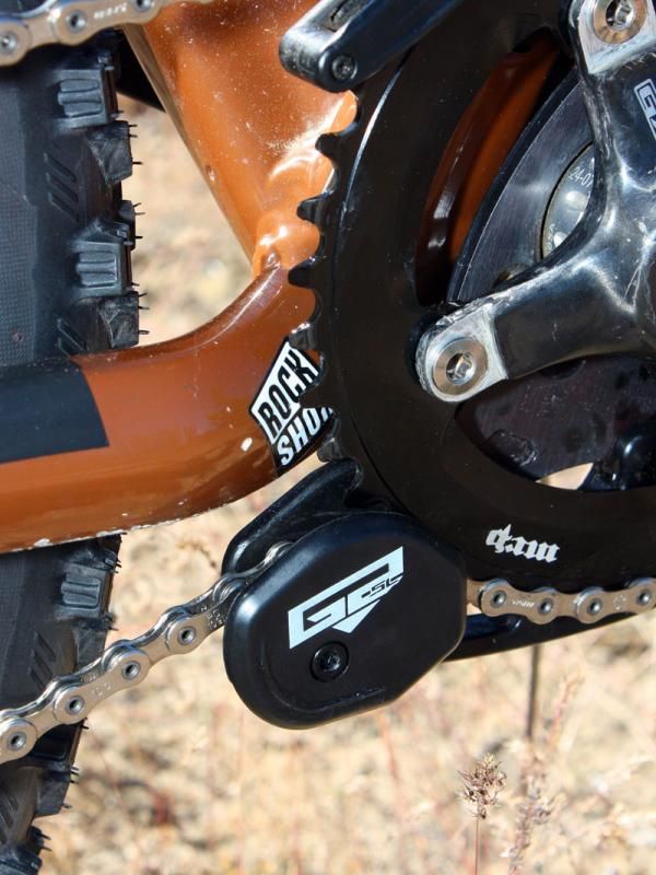 That RockShox decal isn't just for decoration. It's covering up the spot where mechanics had to hammer the stay a bit in order to clear the 40T chainring.