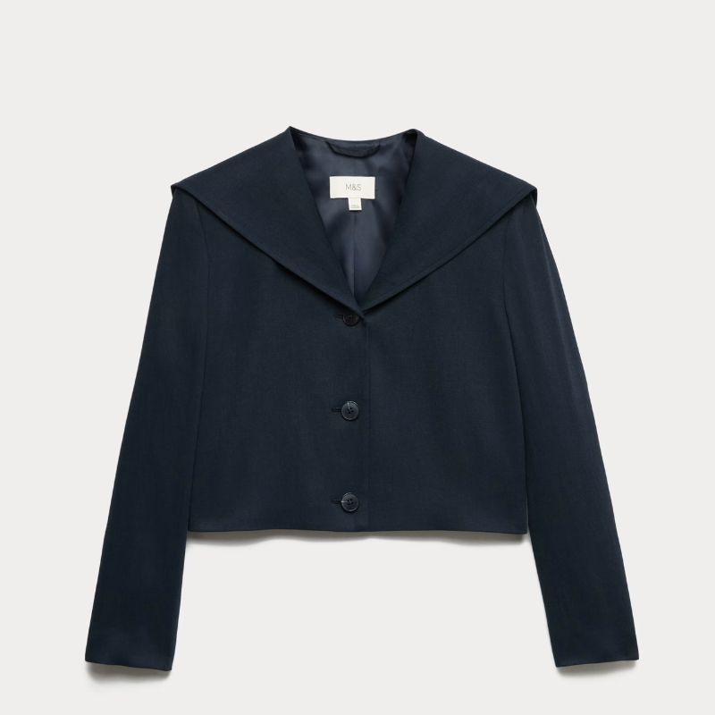 M&amp;amp;S, Collared Short Sailor Jacket with Linen