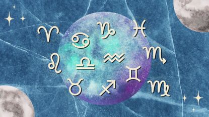 Representation of the zodiac signs with the full moon in the background