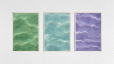 Photo collage of sea waves tinted green, blue, and purple.