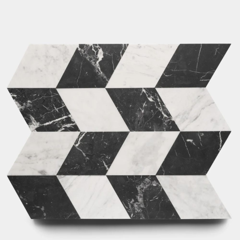 Black and white bathroom floor tiles