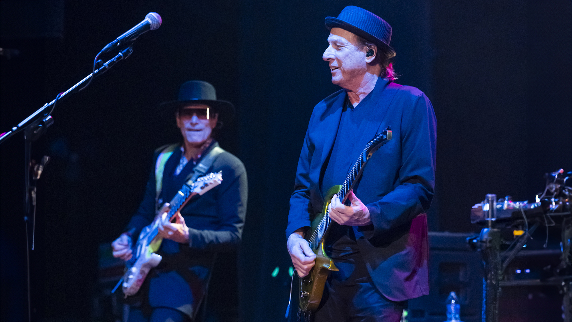 Steve Vai (L) and Adrian Belew of the band BEAT perform the music of 80s KING CRIMSON at Masonic Cathedral Theatre on October 27, 2024 in Detroit, Michigan.