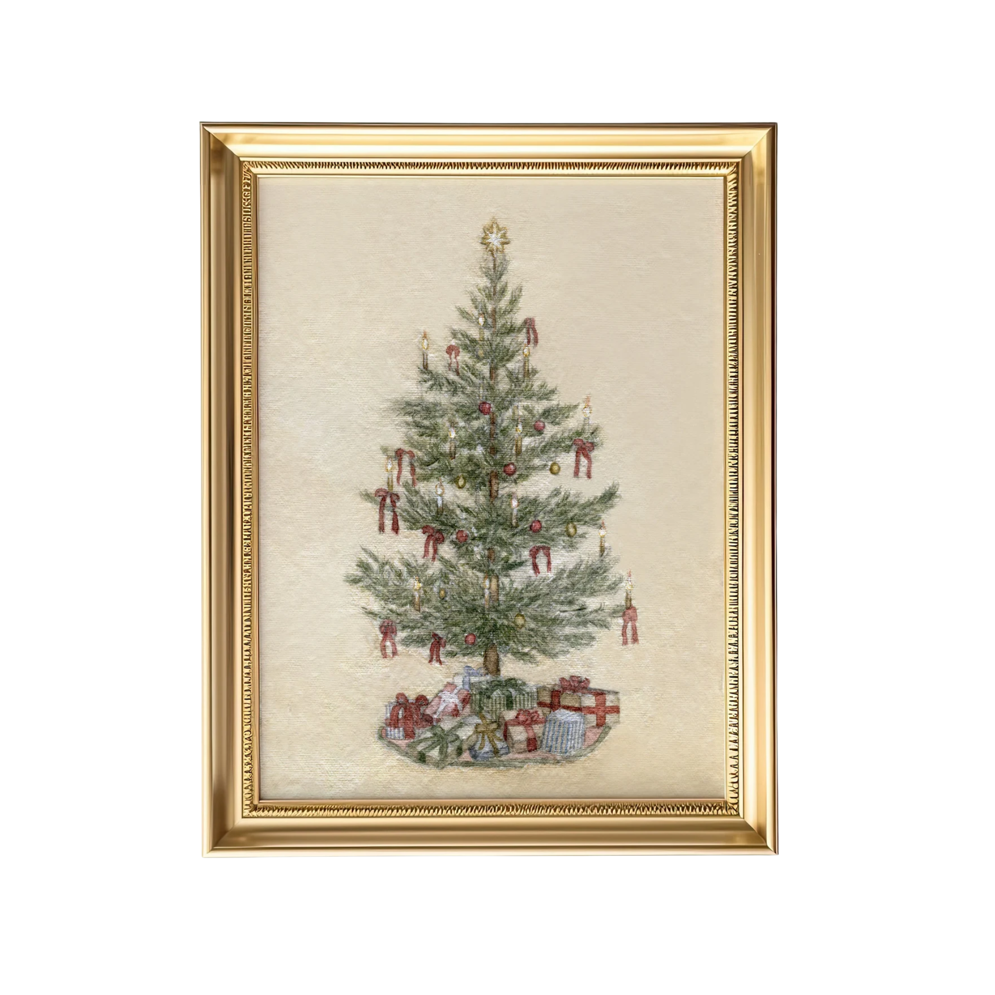 a painting of a christmas tree in a gold frame