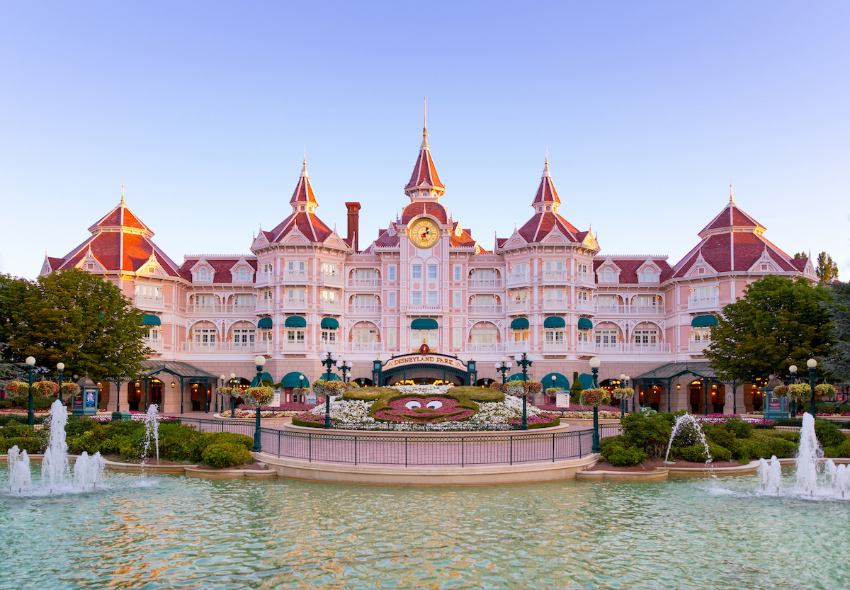 The exterior of the Disneyland Hotel in Paris