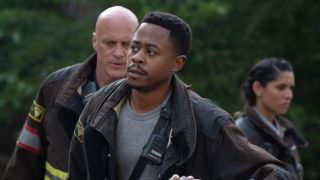 Ritter looking stressed on a call in Chicago Fire 1401