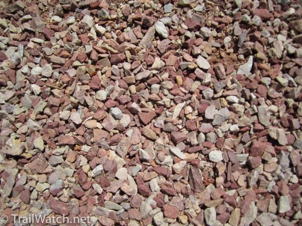 The last few miles of trail were covered with slippery pea sized stone.