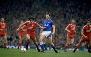 Peter Beardsley on the ball for Liverpool against Everton in 1988.