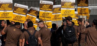 UPS workers walk a practice picket line on July 7 2023 in the Queens borough of New York City ahead of a possible UPS strike Photo: TIMOTHY A CLARY AFP Photo by TIMOTHY A CLARYAFP via Getty Images
