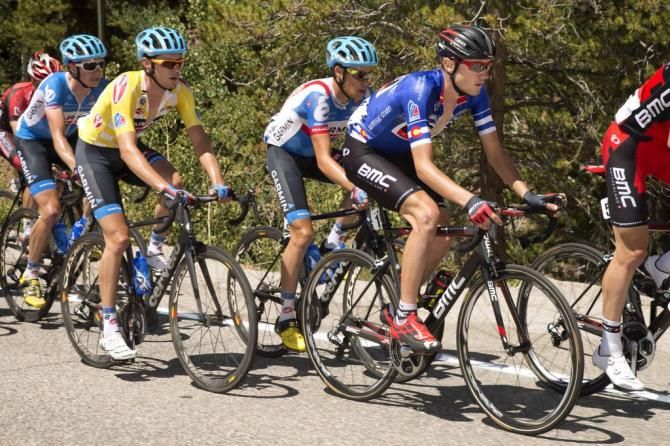 Tejay van Garderen (BMC) followed by Garmin's Alex Howes and Tommy Danielson