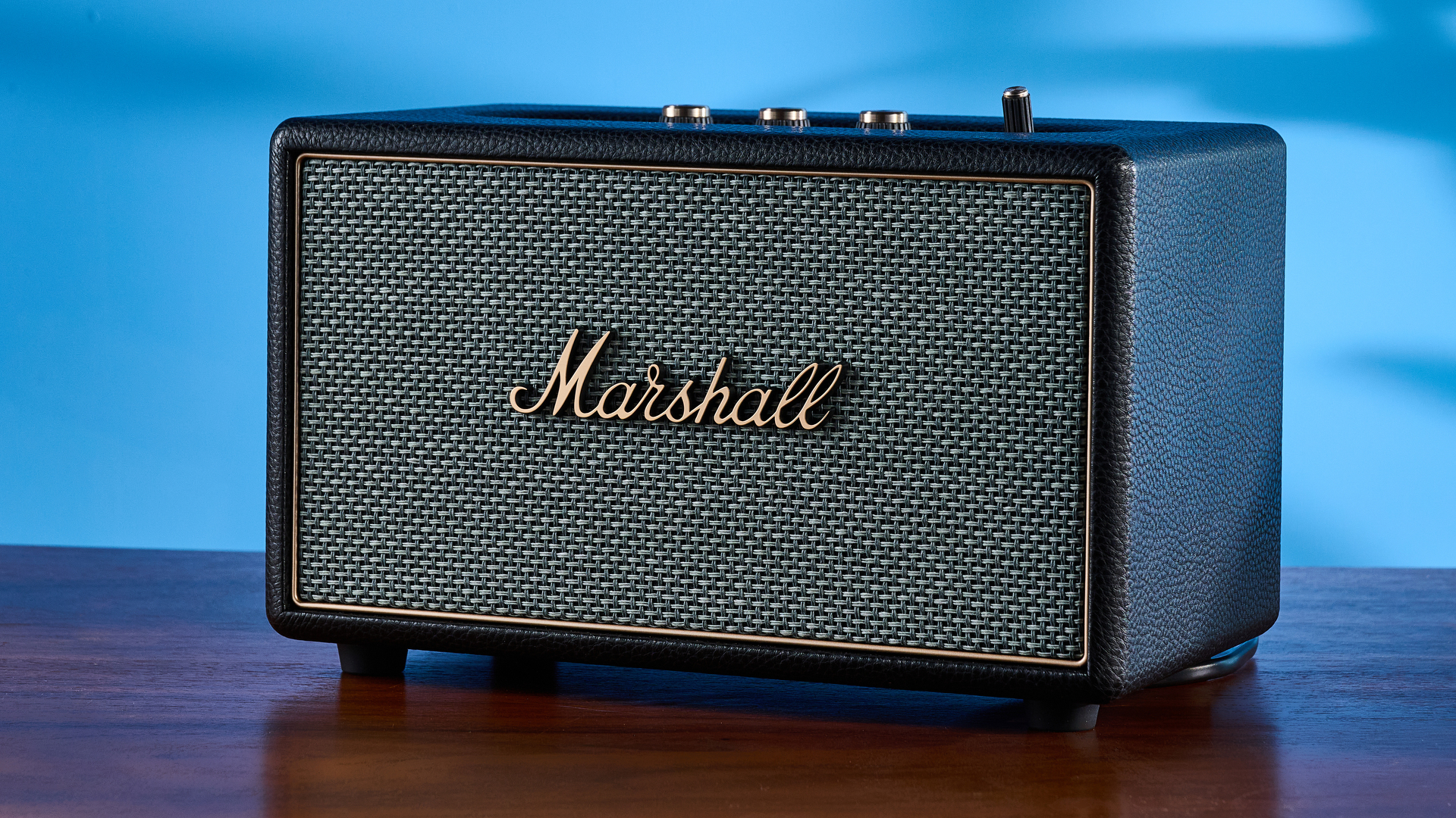 A black Marshall Acton IV mains-powered home speaker