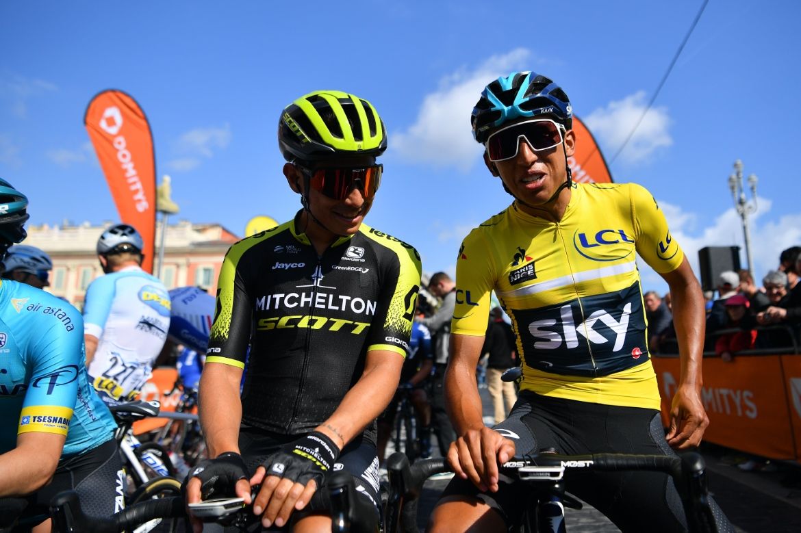 Yellow jersey Egan Bernal with Esteban Chaves