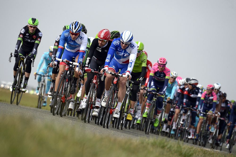 The pack rides during the first stage of the 73rd edition of the Paris-Nice cycling race, between Saint-Remy-les-Chevreuse and Contres.