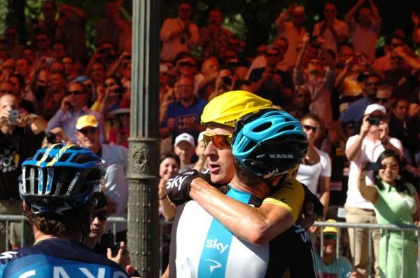 Wiggins and his team realise they've just won the Tour de France
