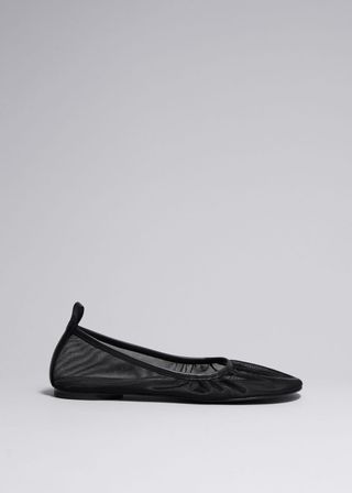 Leather-Trimmed Mesh Ballet Flats