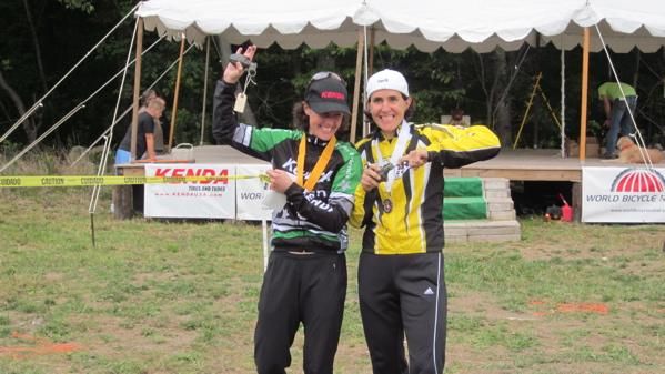 Mary and Jimena on the podium again with cool trophies.