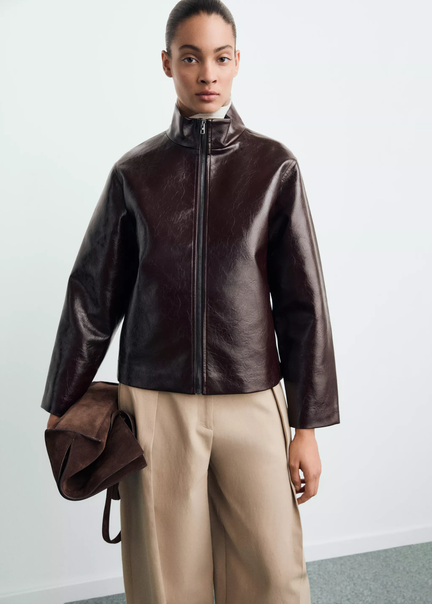 Perkins Collar Texture Jacket - Women | Mango United Kingdom